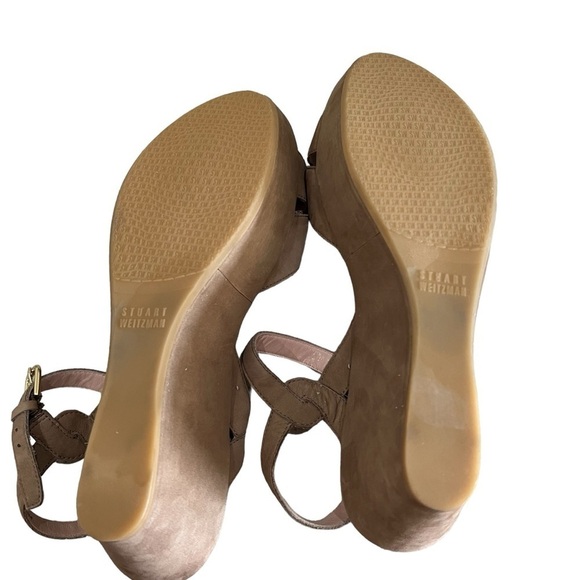 Stuart Weitzman 10 Lockness Wedge Sandals Tan Suede Leather Platform Summer Shoe - Picture 7 of 8